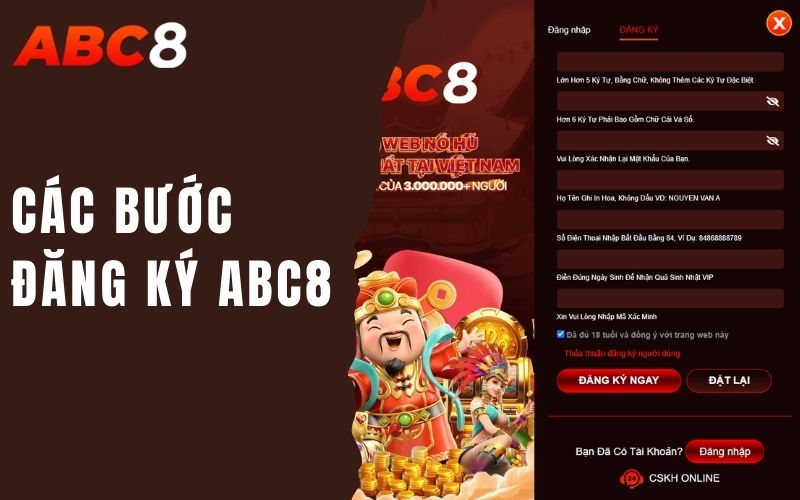Đăng Ký Tài Khoản ABC8 | Hướng Dẫn Từng Bước 2 Các bước để đăng ký ABC8